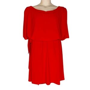 NEW J.F.W Red Elastic Waist Short Sleeve Midi Dress 3X